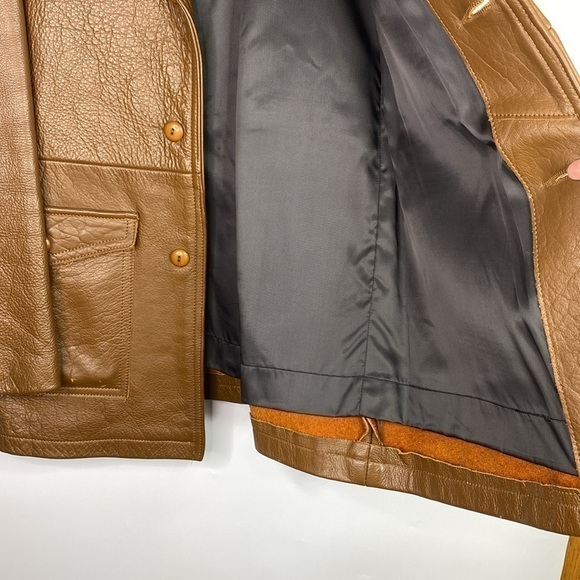 Vintage Lacrosse Glove & Leather Heavy Brown Belted Jacket Men's Small 70s - Picture 5 of 15